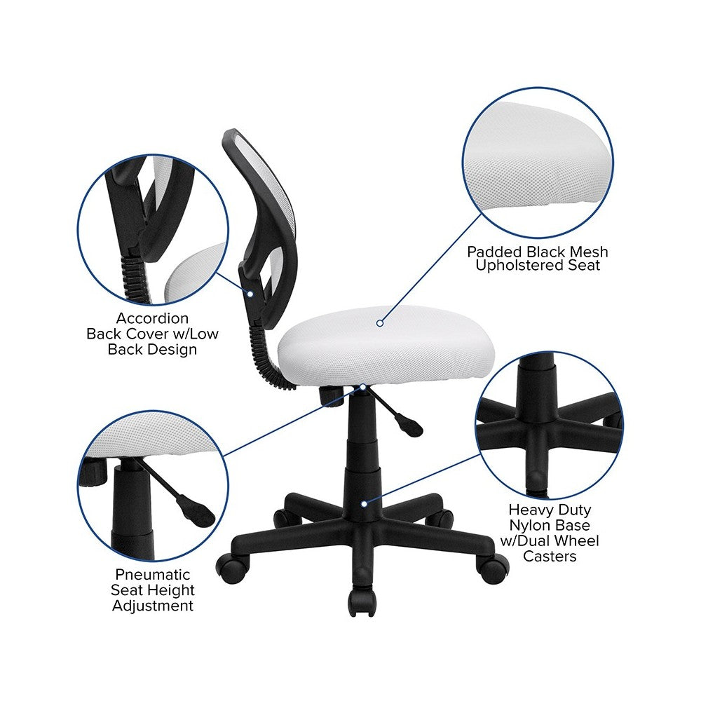 Low Back White Mesh Swivel Task Office Chair