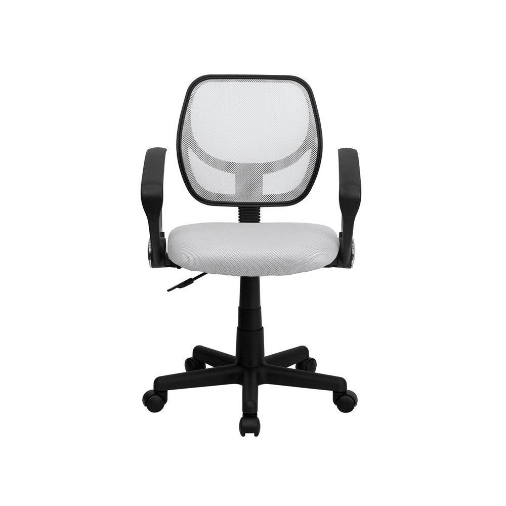 Low Back White Mesh Swivel Task Office Chair with Arms