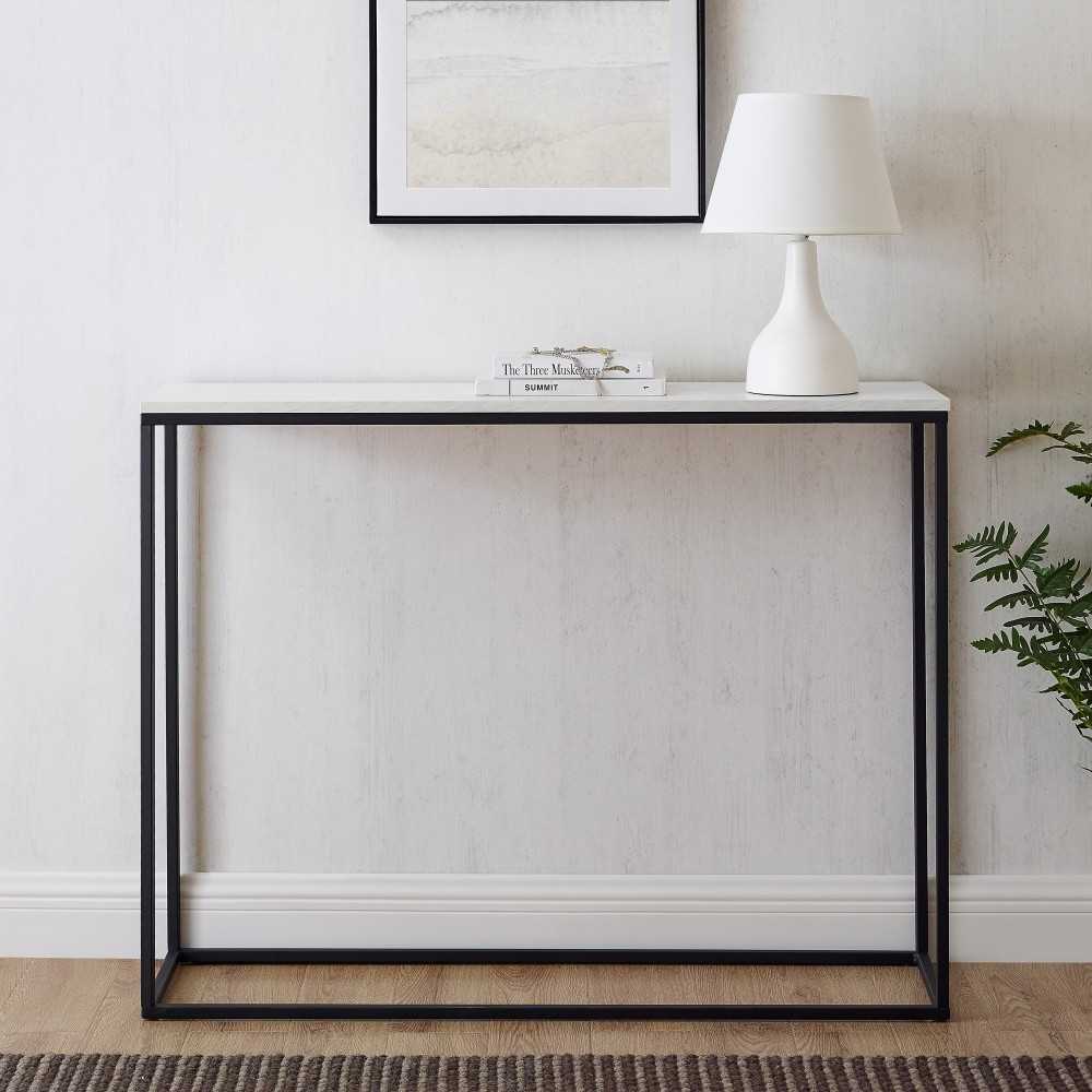 Lowell 42" Open Box Entry Table - Faux White Marble/Black