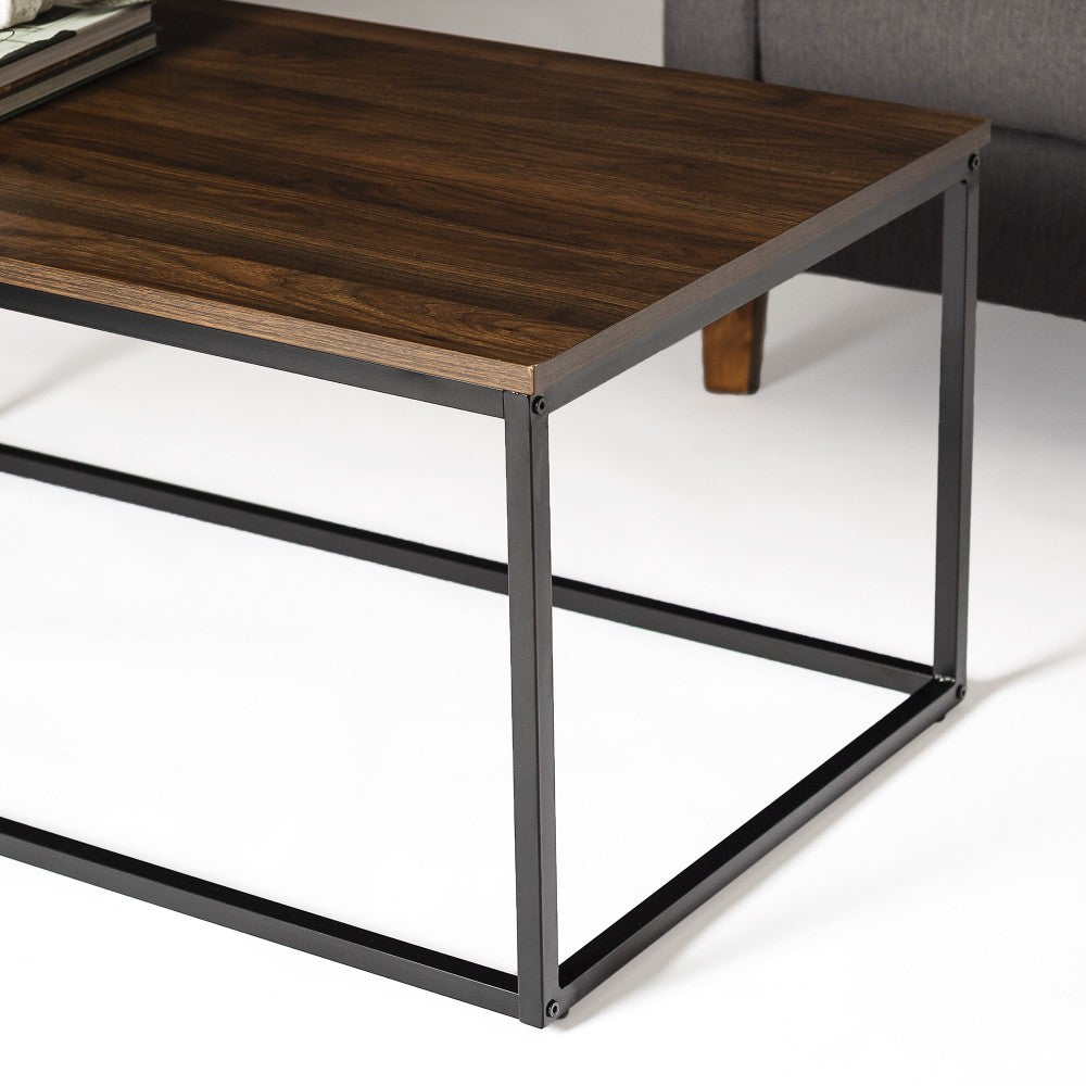 Lowell Open Box Frame Mixed Material Coffee Table - Dark Walnut