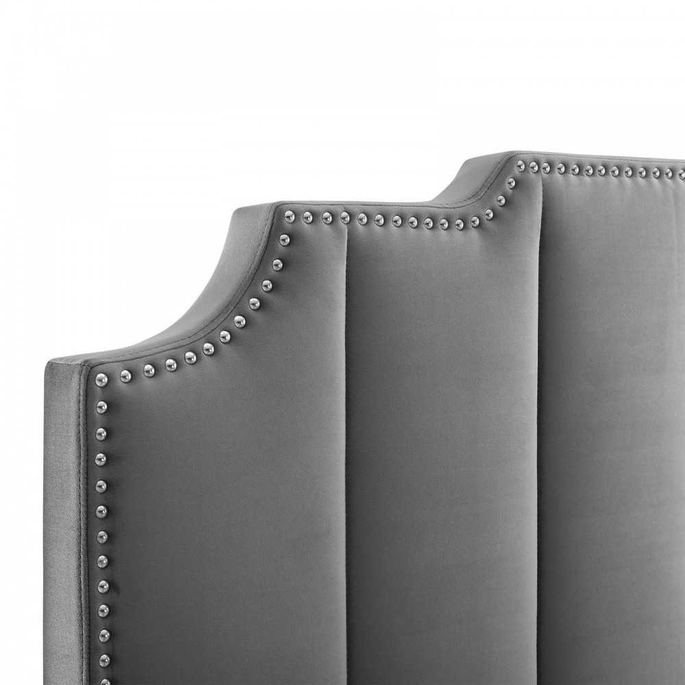 Lucille Queen Performance Velvet Platform Bed, Gray