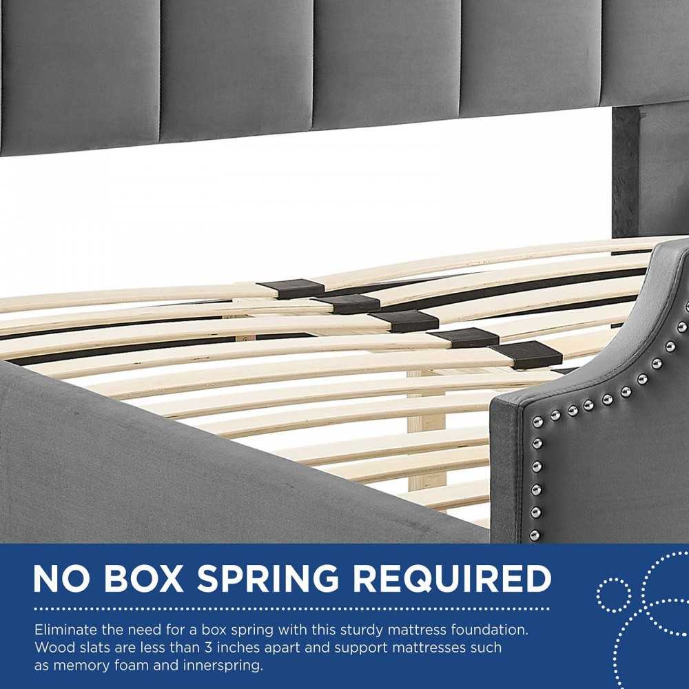 Lucille Queen Performance Velvet Platform Bed, Gray