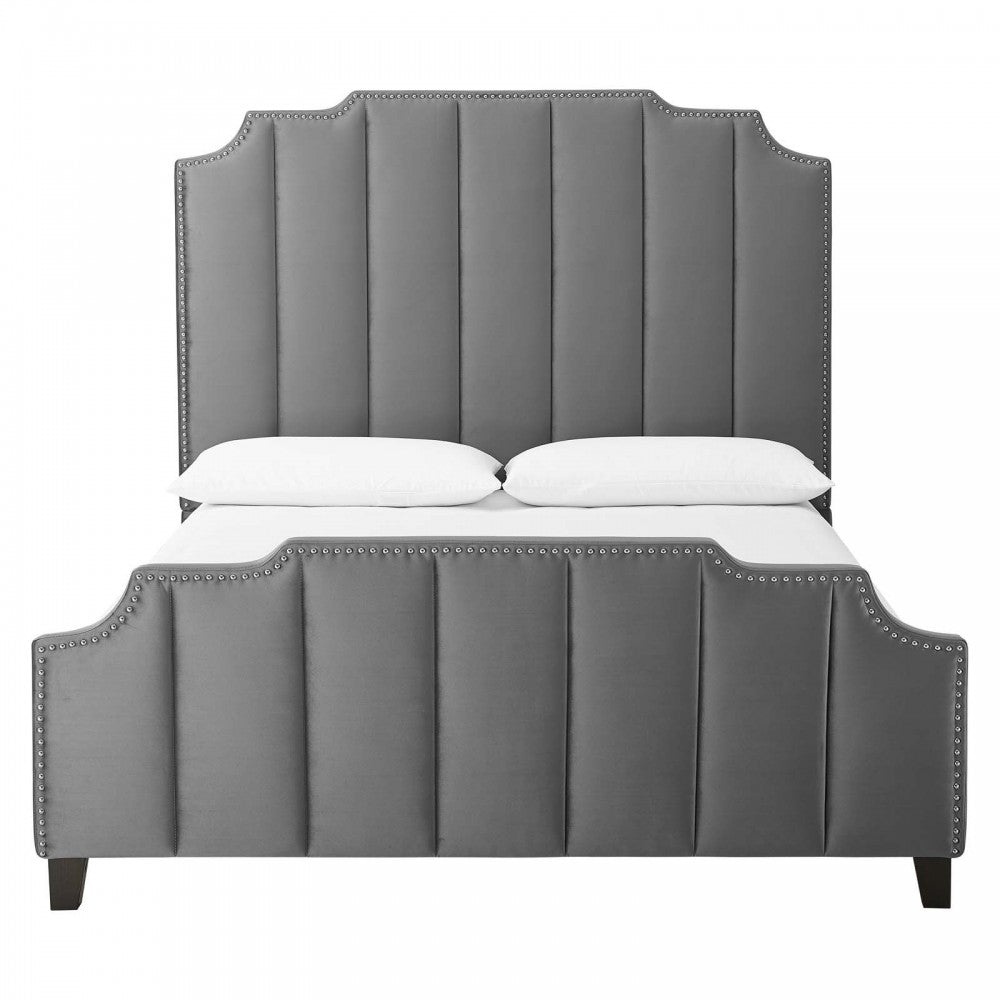 Lucille Queen Performance Velvet Platform Bed, Gray