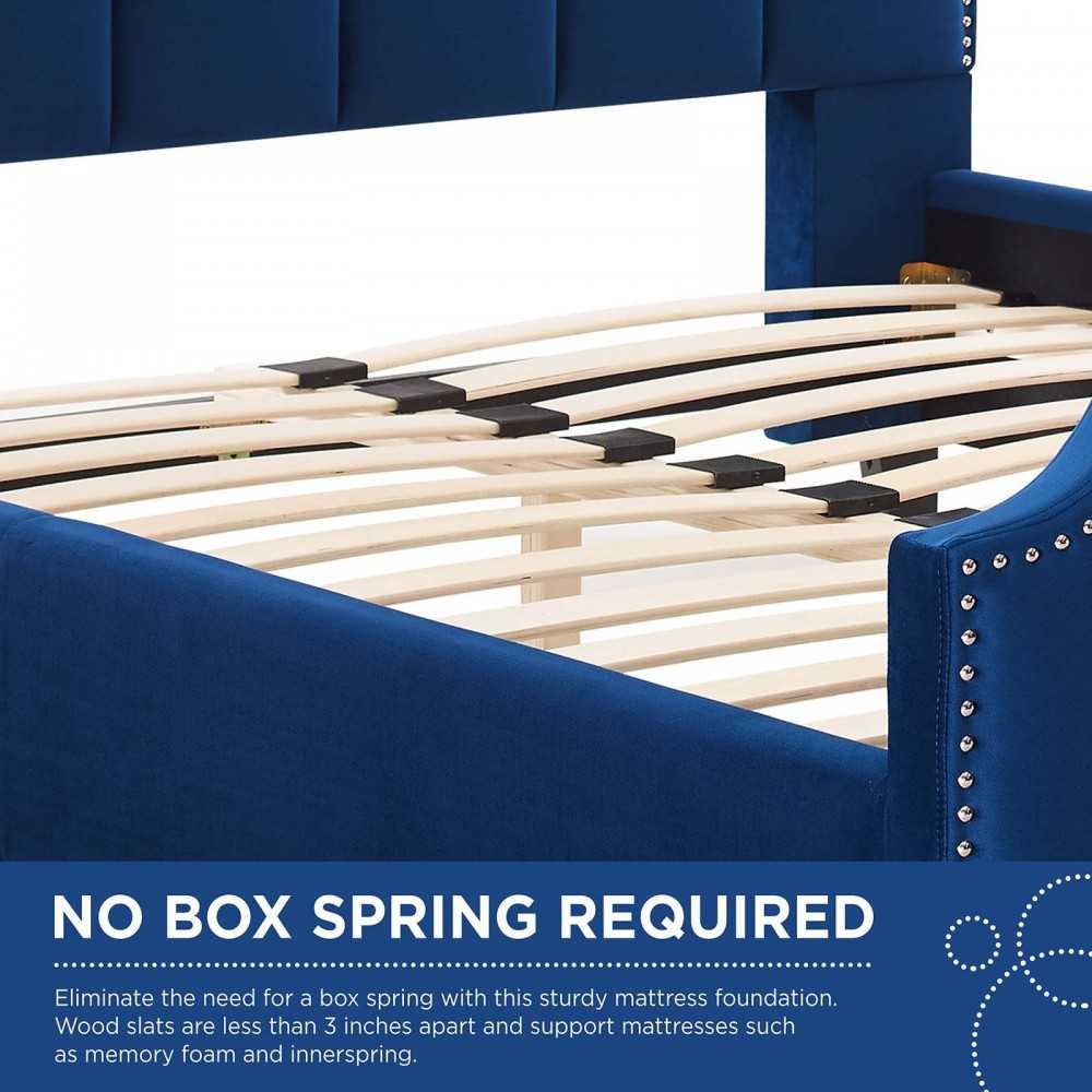 Lucille Queen Performance Velvet Platform Bed, Navy