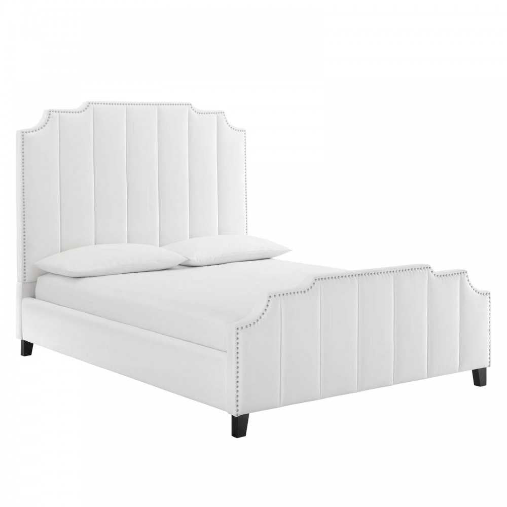 Lucille Queen Performance Velvet Platform Bed, White