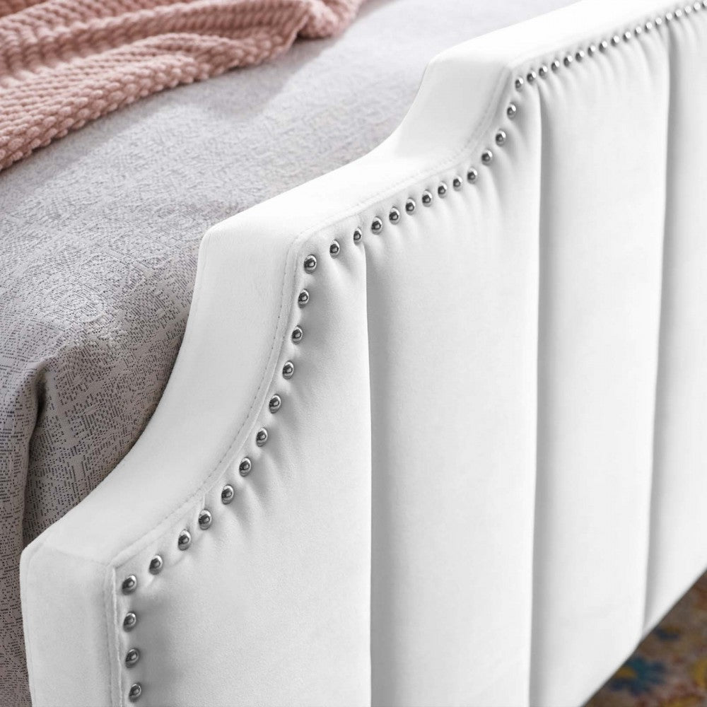 Lucille Queen Performance Velvet Platform Bed, White