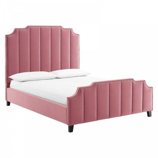 Lucille Queen Performance Velvet Platform Bed, Dusty Rose