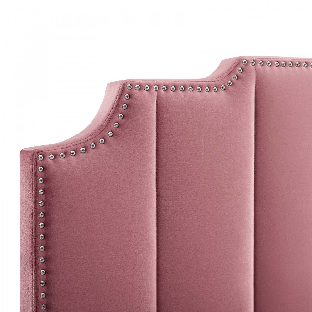 Lucille Queen Performance Velvet Platform Bed, Dusty Rose