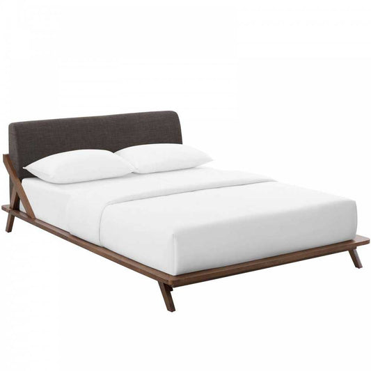 Luella Queen Upholstered Fabric Platform Bed, Walnut Brown