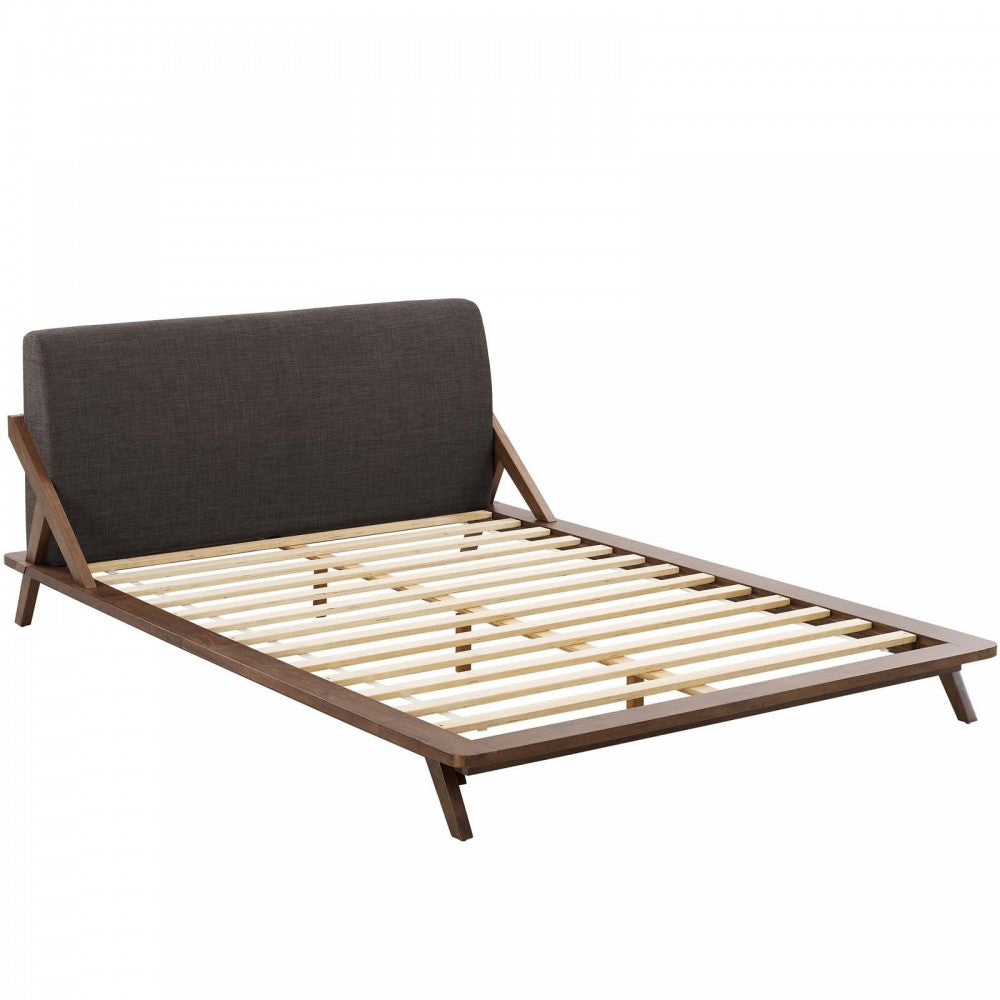 Luella Queen Upholstered Fabric Platform Bed, Walnut Brown