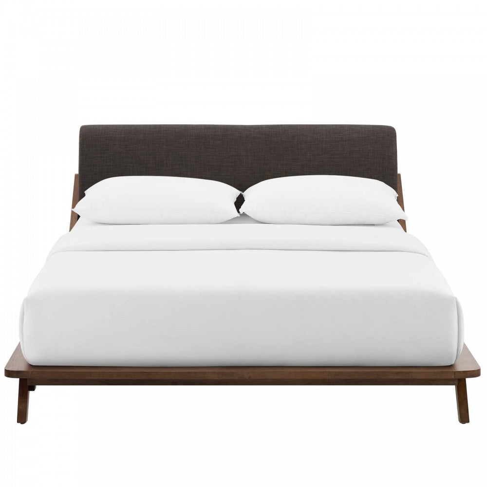 Luella Queen Upholstered Fabric Platform Bed, Walnut Brown