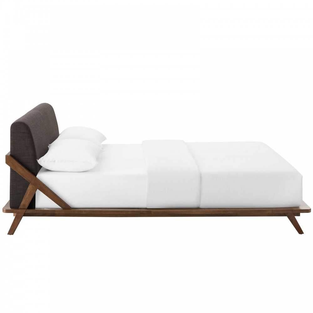 Luella Queen Upholstered Fabric Platform Bed, Walnut Brown