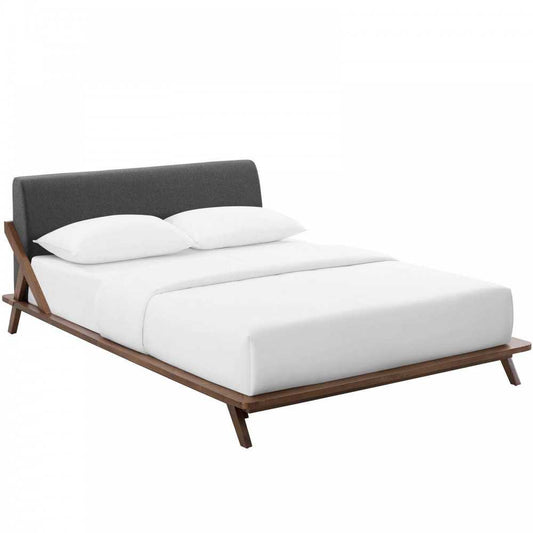 Luella Queen Upholstered Fabric Platform Bed, Walnut Gray