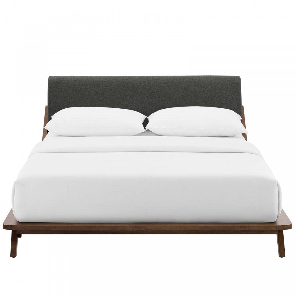 Luella Queen Upholstered Fabric Platform Bed, Walnut Gray