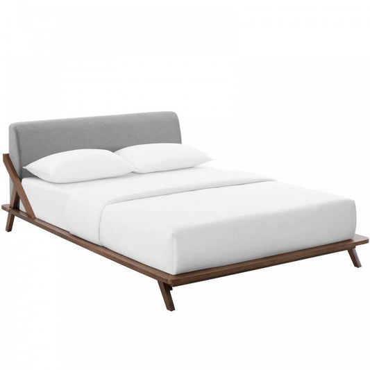 Luella Queen Upholstered Fabric Platform Bed, Walnut Light Gray