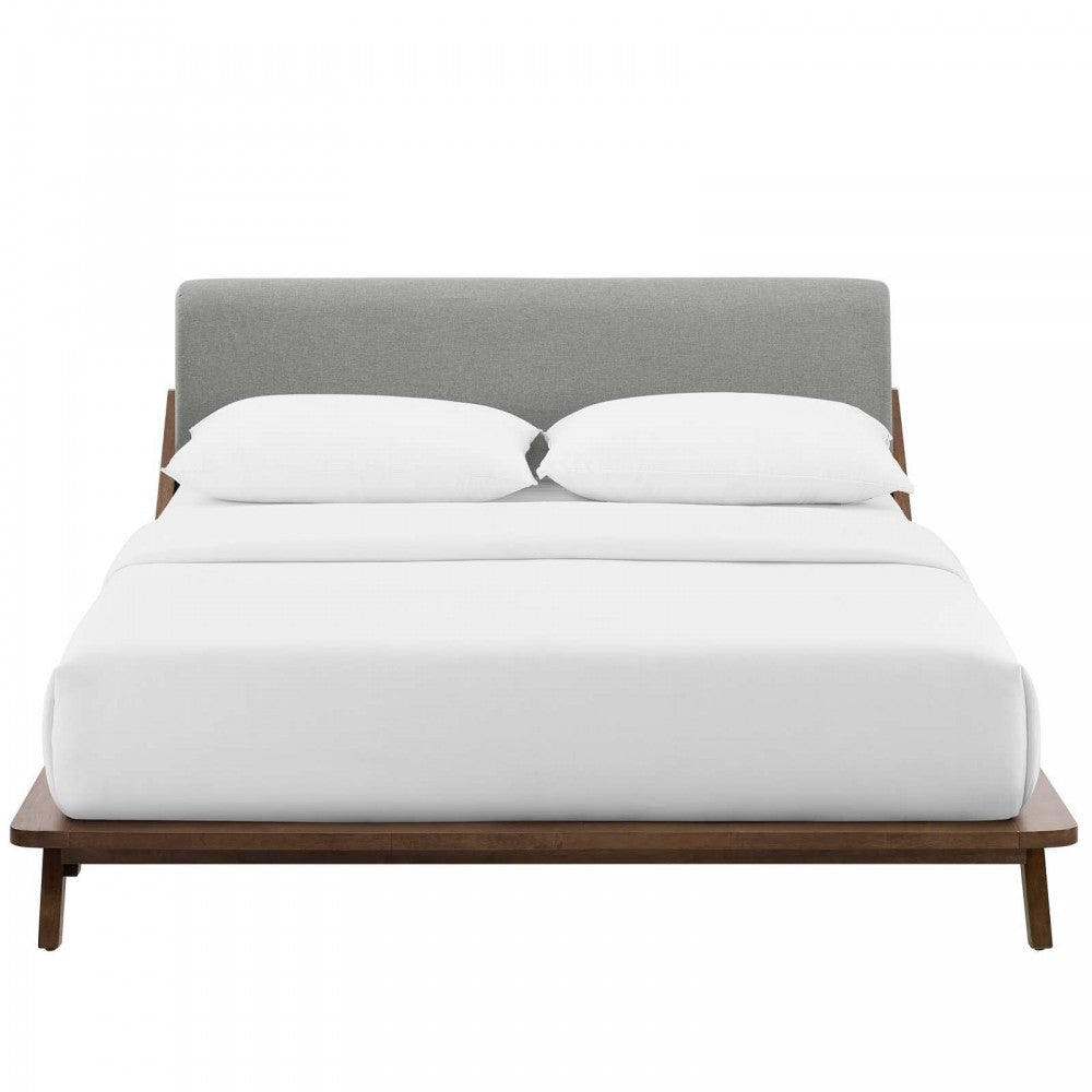 Luella Queen Upholstered Fabric Platform Bed, Walnut Light Gray