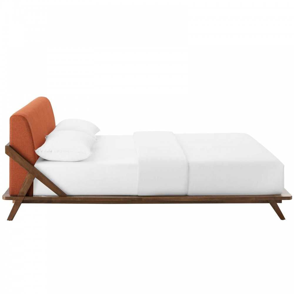 Luella Queen Upholstered Fabric Platform Bed, Walnut Orange