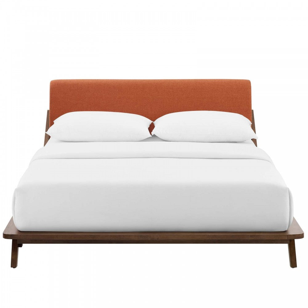 Luella Queen Upholstered Fabric Platform Bed, Walnut Orange