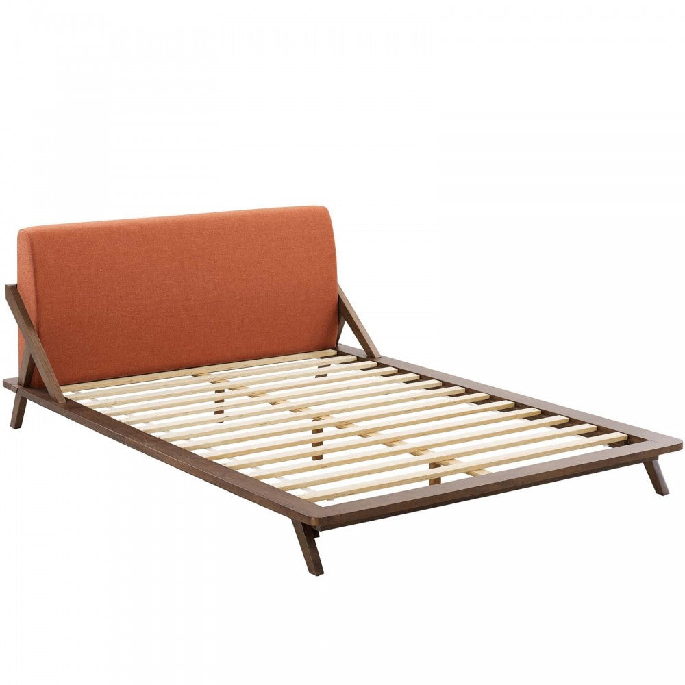 Luella Queen Upholstered Fabric Platform Bed, Walnut Orange