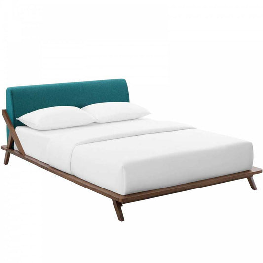 Luella Queen Upholstered Fabric Platform Bed, Walnut Teal