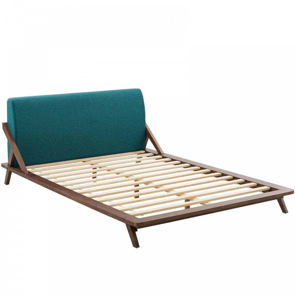 Luella Queen Upholstered Fabric Platform Bed, Walnut Teal