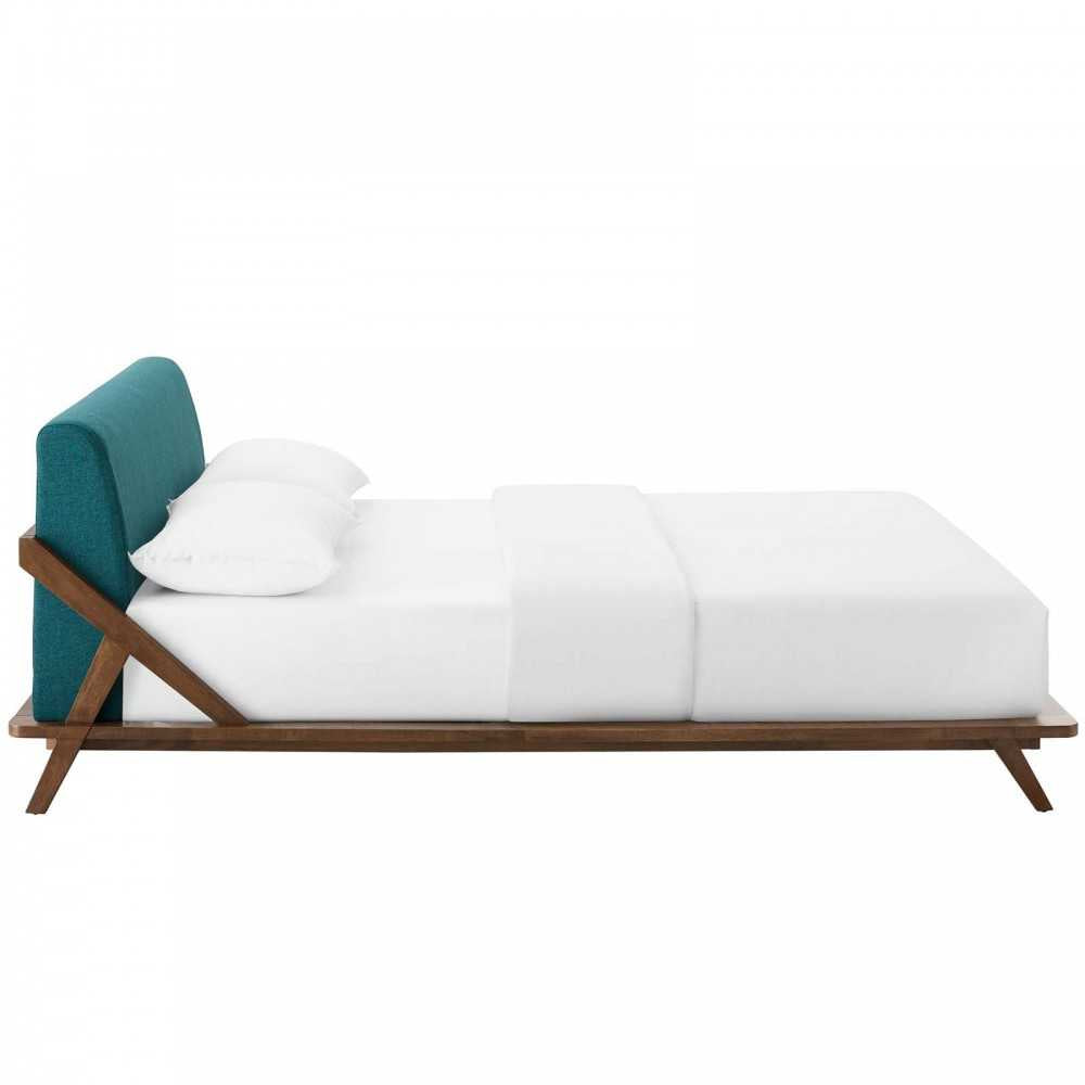 Luella Queen Upholstered Fabric Platform Bed, Walnut Teal