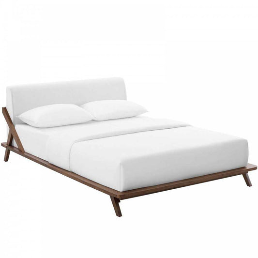 Luella Queen Upholstered Fabric Platform Bed, Walnut White