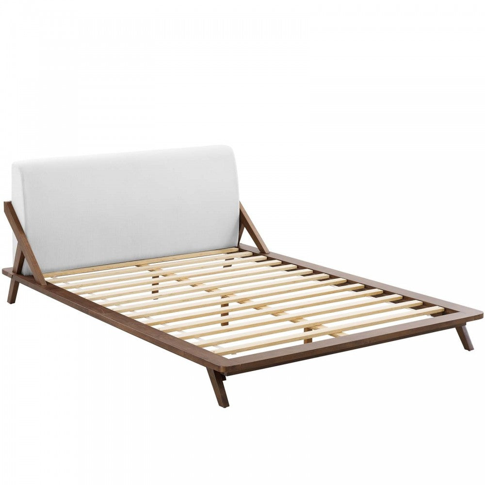 Luella Queen Upholstered Fabric Platform Bed, Walnut White