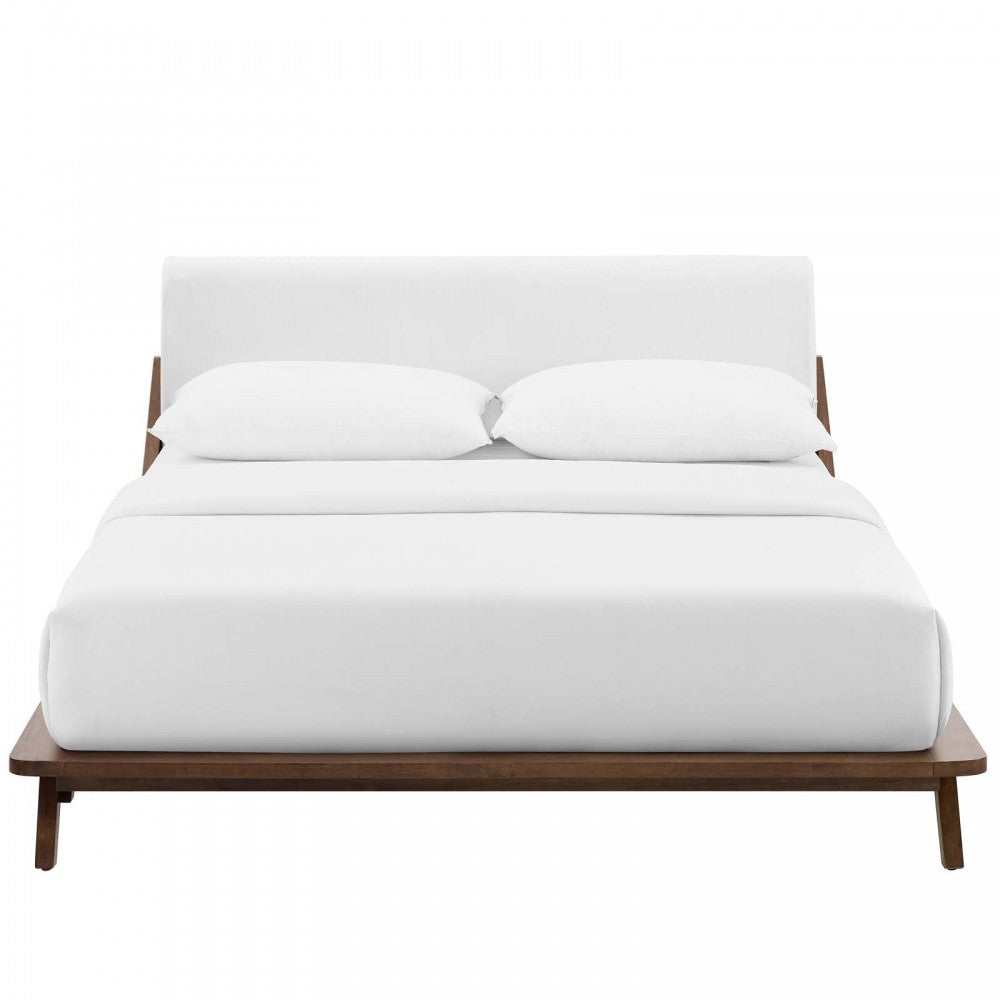 Luella Queen Upholstered Fabric Platform Bed, Walnut White