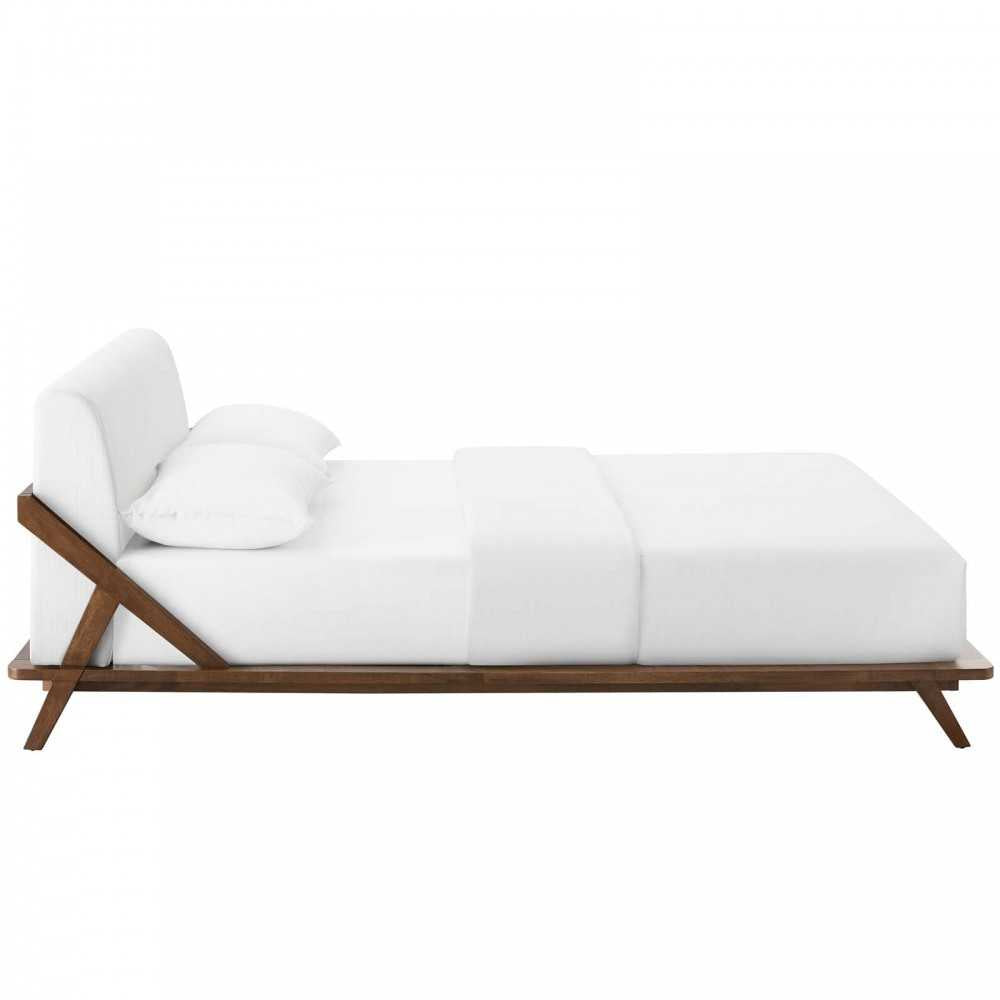 Luella Queen Upholstered Fabric Platform Bed, Walnut White