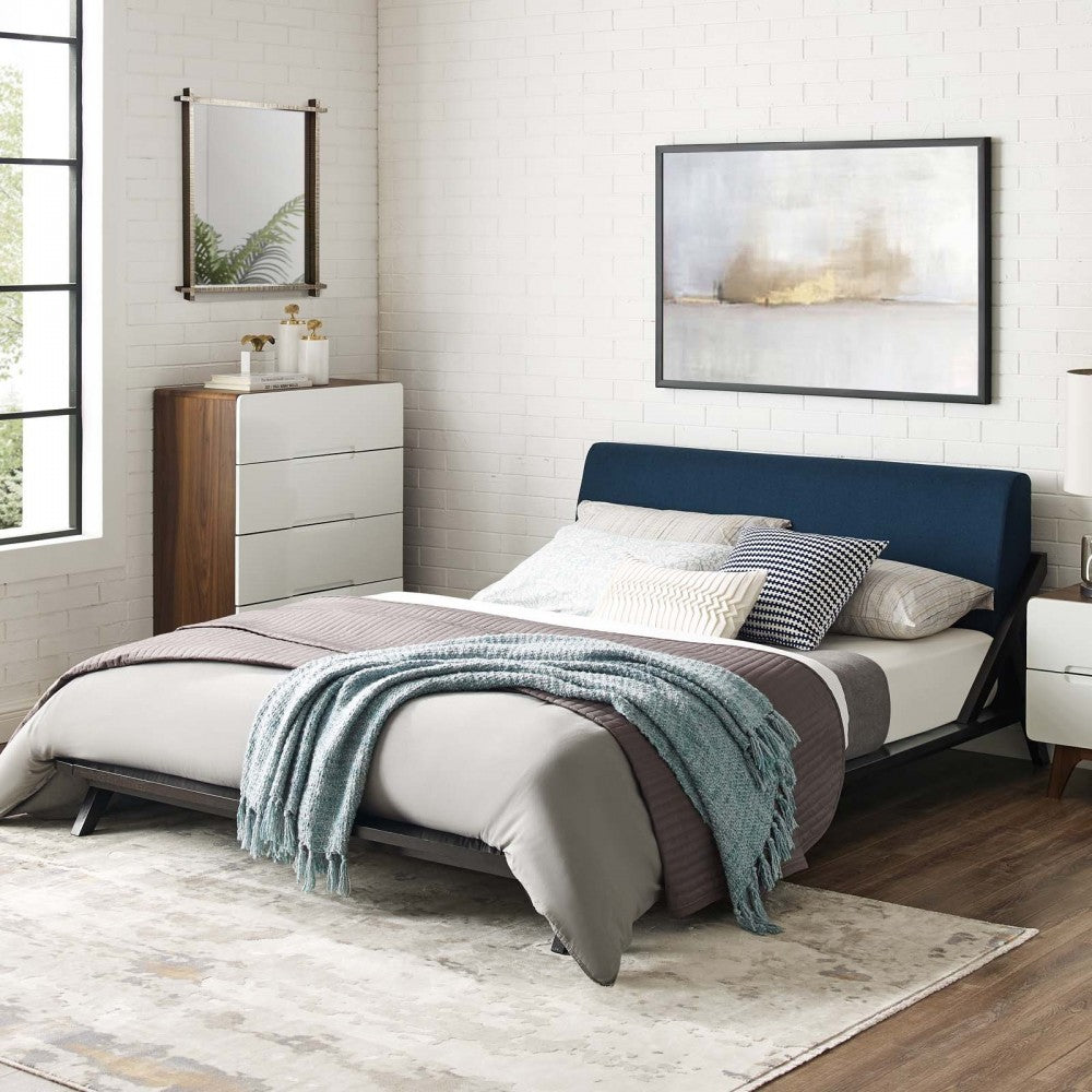 Luella Queen Upholstered Fabric Platform Bed, Cappuccino Blue