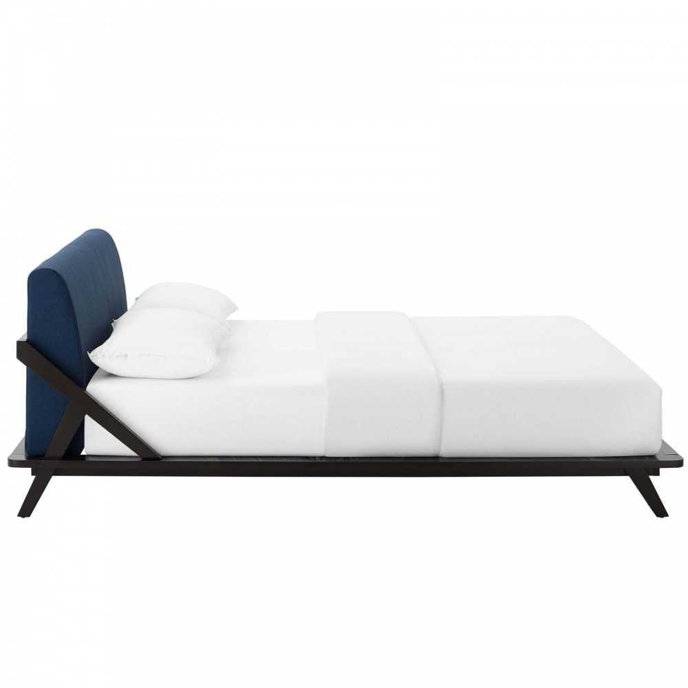 Luella Queen Upholstered Fabric Platform Bed, Cappuccino Blue