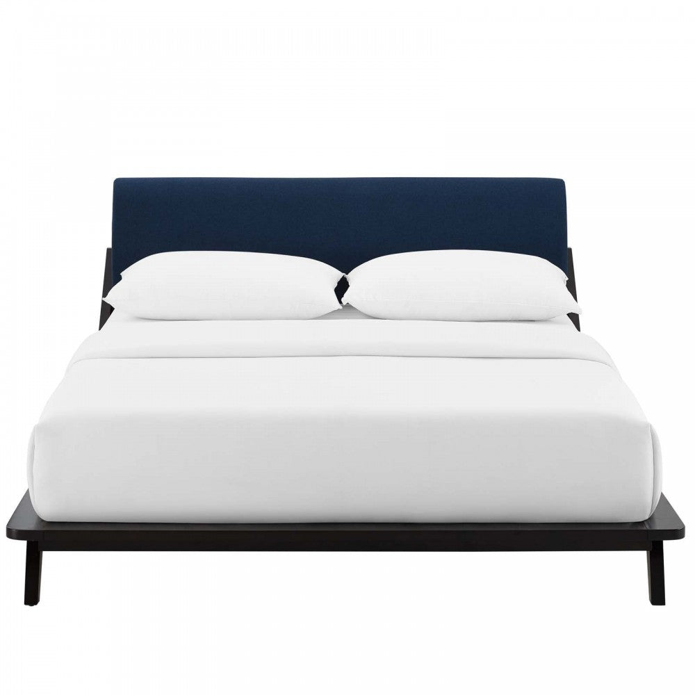 Luella Queen Upholstered Fabric Platform Bed, Cappuccino Blue