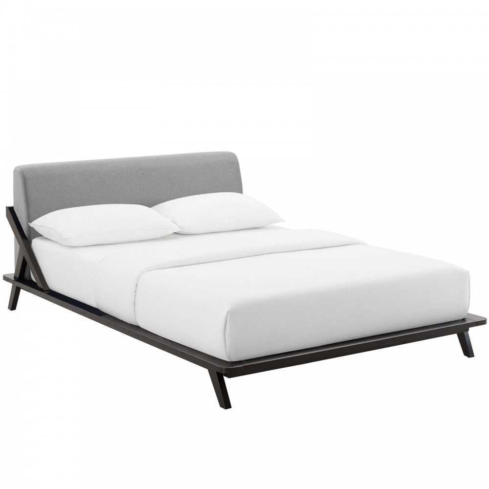 Luella Queen Upholstered Fabric Platform Bed, Cappuccino Light Gray