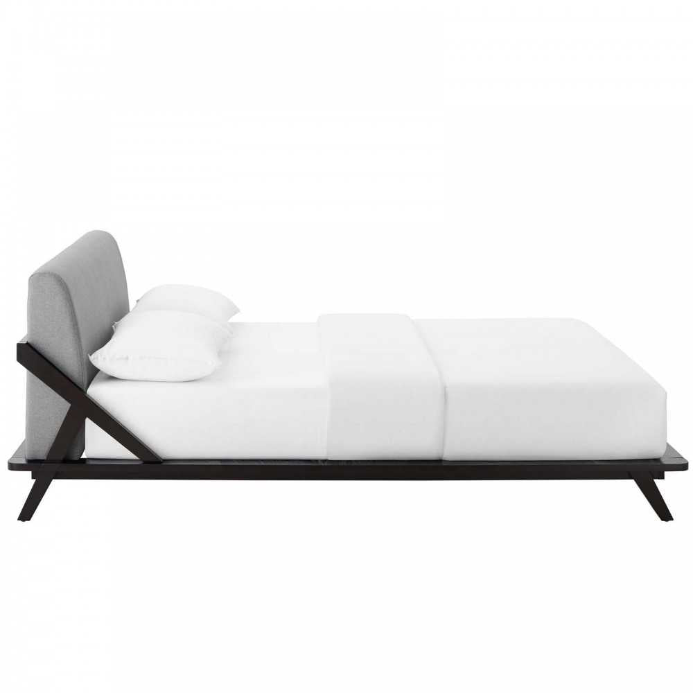 Luella Queen Upholstered Fabric Platform Bed, Cappuccino Light Gray