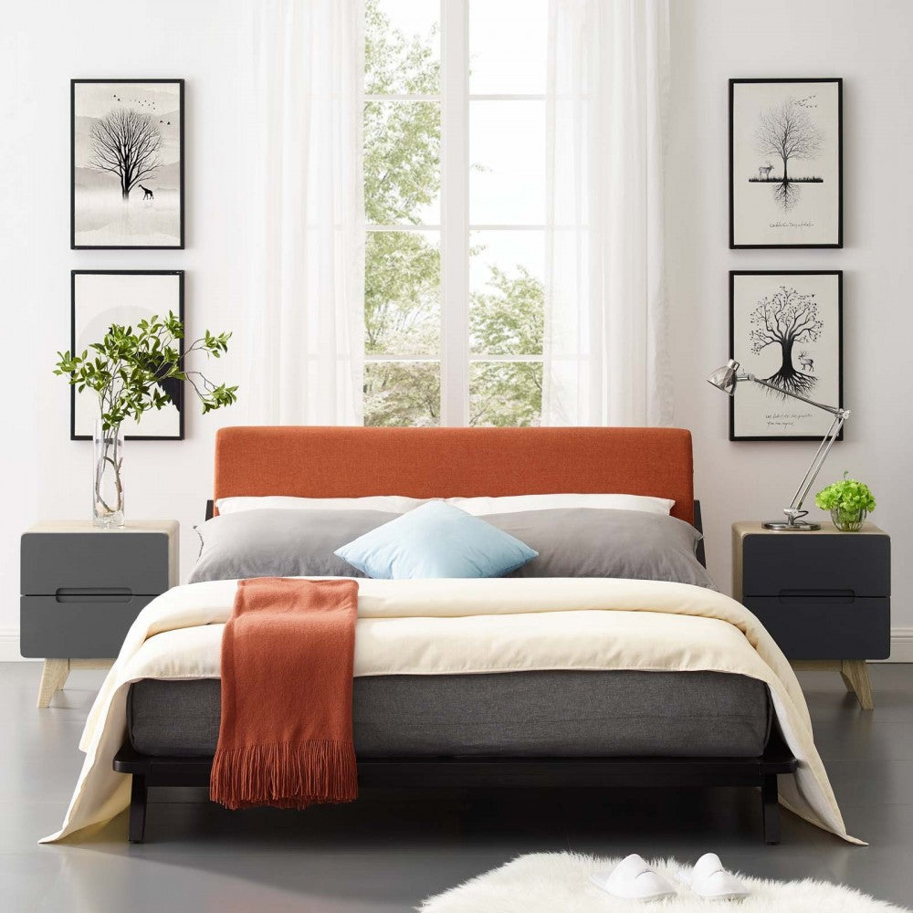 Luella Queen Upholstered Fabric Platform Bed, Cappuccino Orange