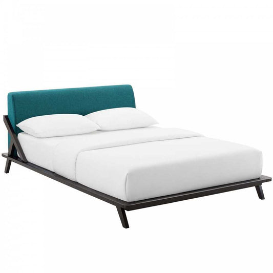 Luella Queen Upholstered Fabric Platform Bed, Cappuccino Teal