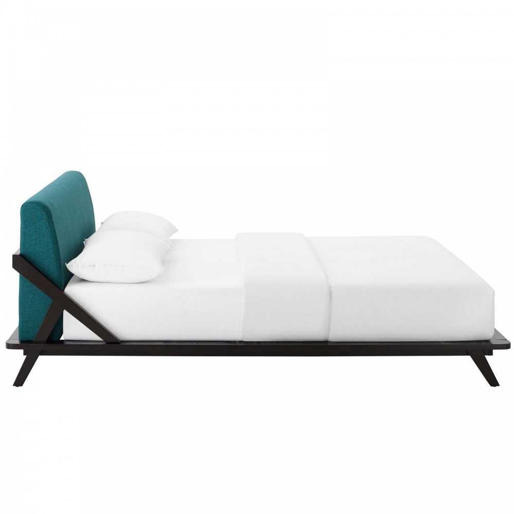 Luella Queen Upholstered Fabric Platform Bed, Cappuccino Teal