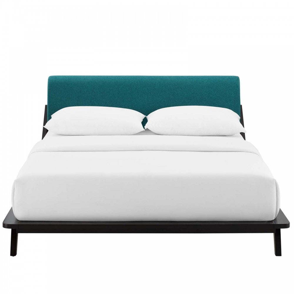 Luella Queen Upholstered Fabric Platform Bed, Cappuccino Teal