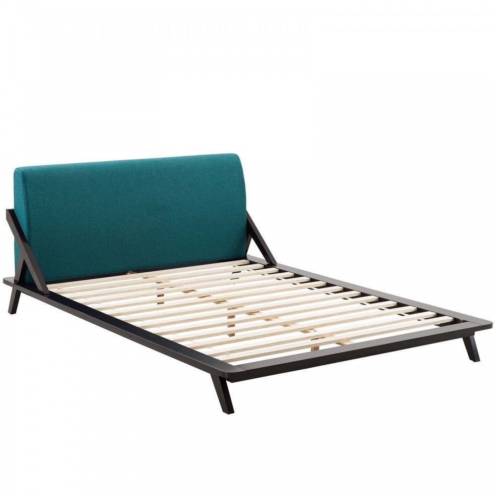 Luella Queen Upholstered Fabric Platform Bed, Cappuccino Teal