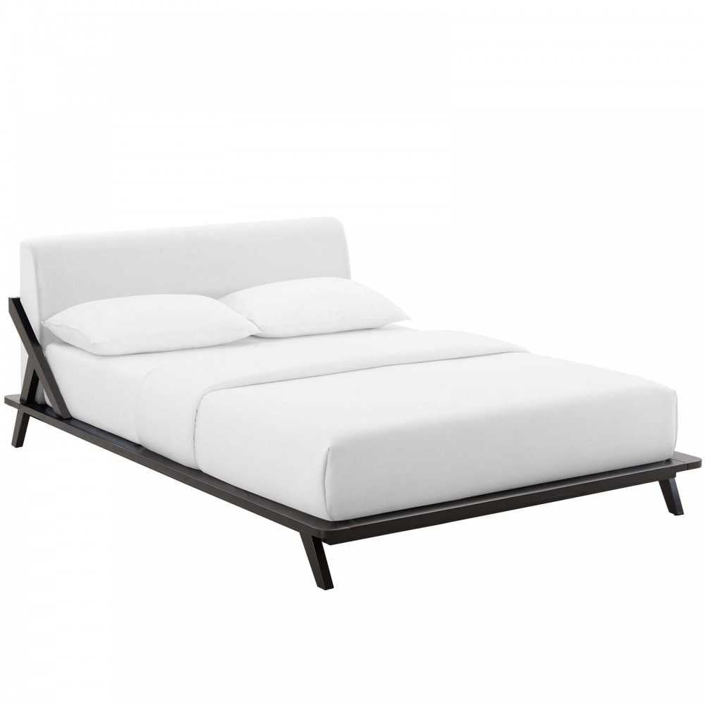 Luella Queen Upholstered Fabric Platform Bed, Cappuccino White