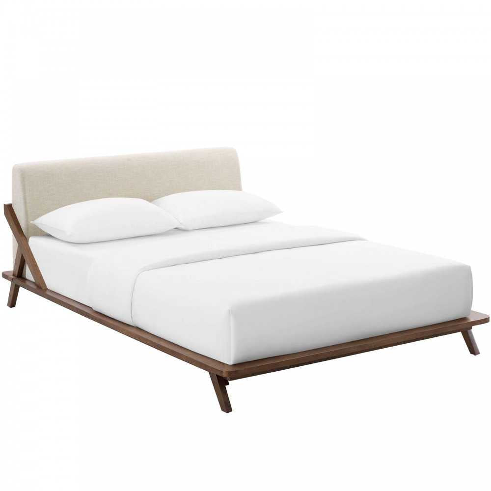 Luella Queen Upholstered Fabric Platform Bed, Walnut Beige