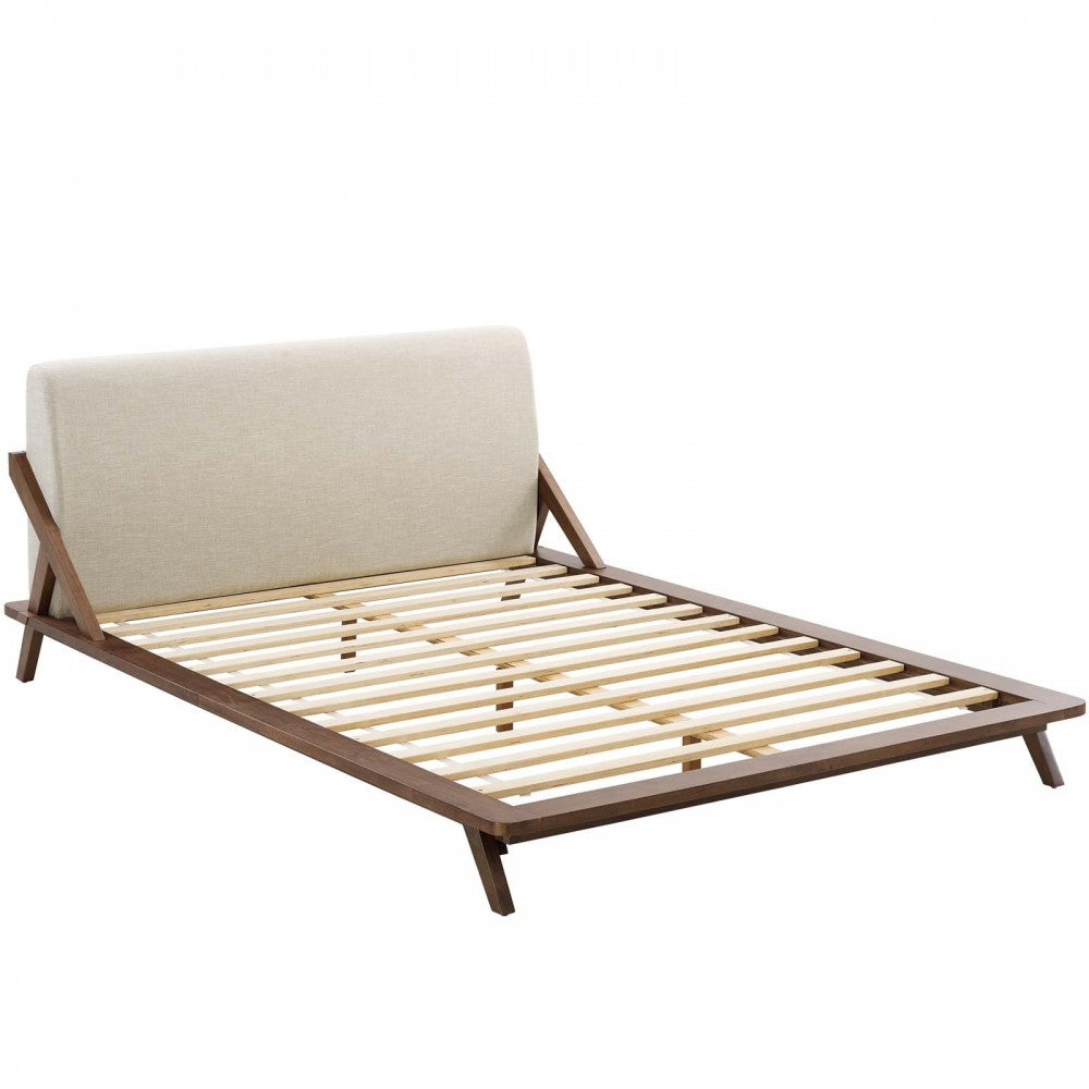 Luella Queen Upholstered Fabric Platform Bed, Walnut Beige