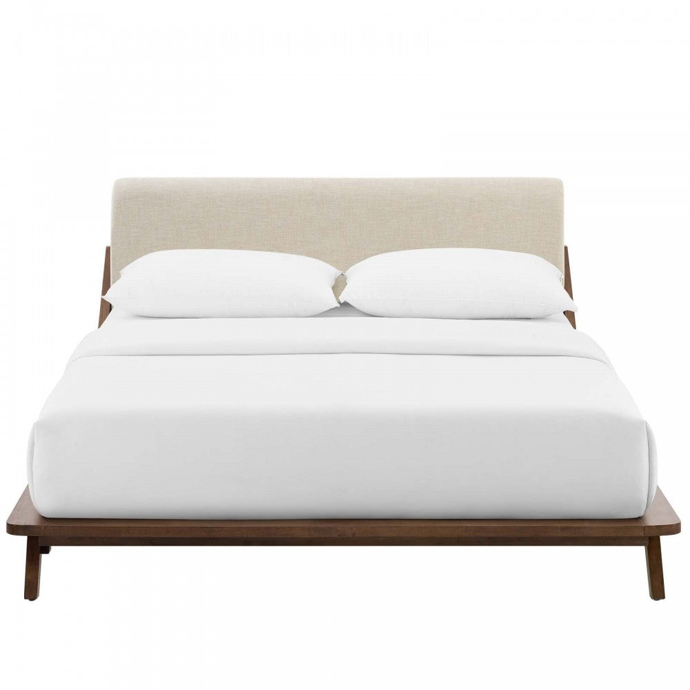 Luella Queen Upholstered Fabric Platform Bed, Walnut Beige