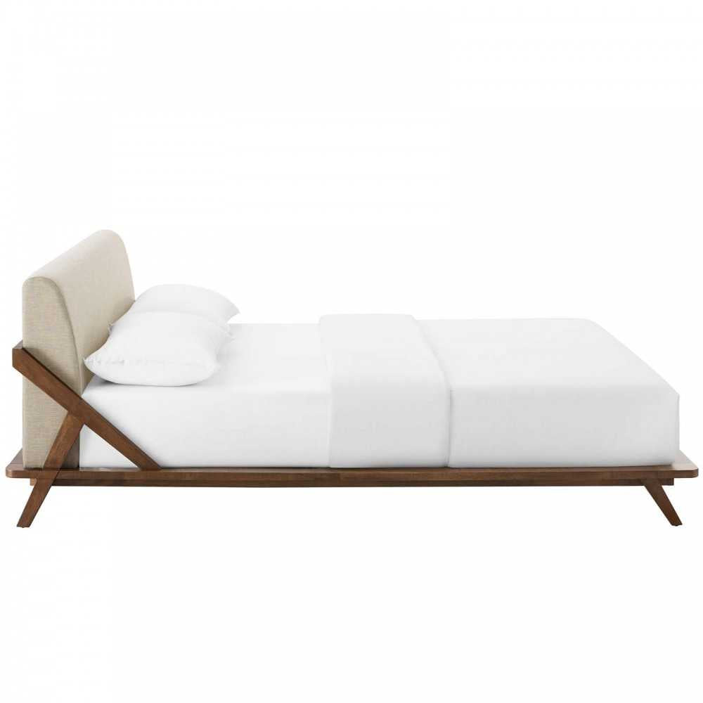 Luella Queen Upholstered Fabric Platform Bed, Walnut Beige