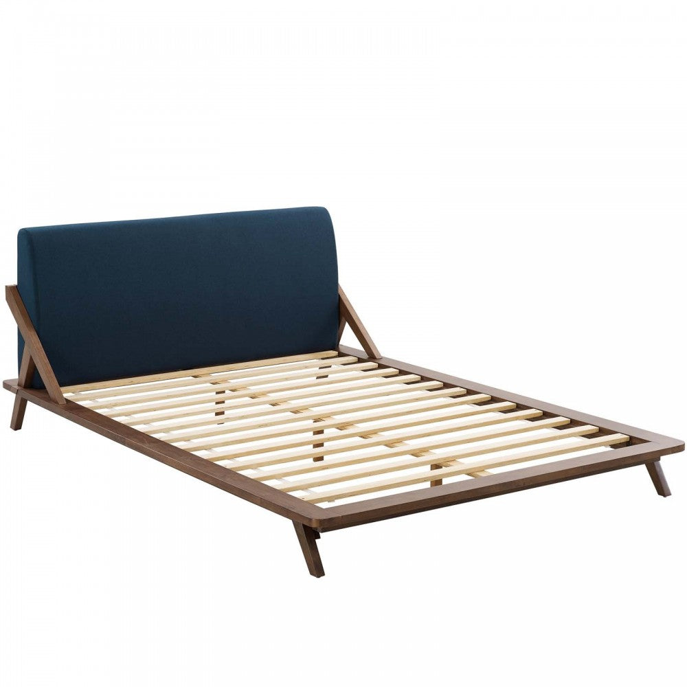 Luella Queen Upholstered Fabric Platform Bed, Walnut Blue