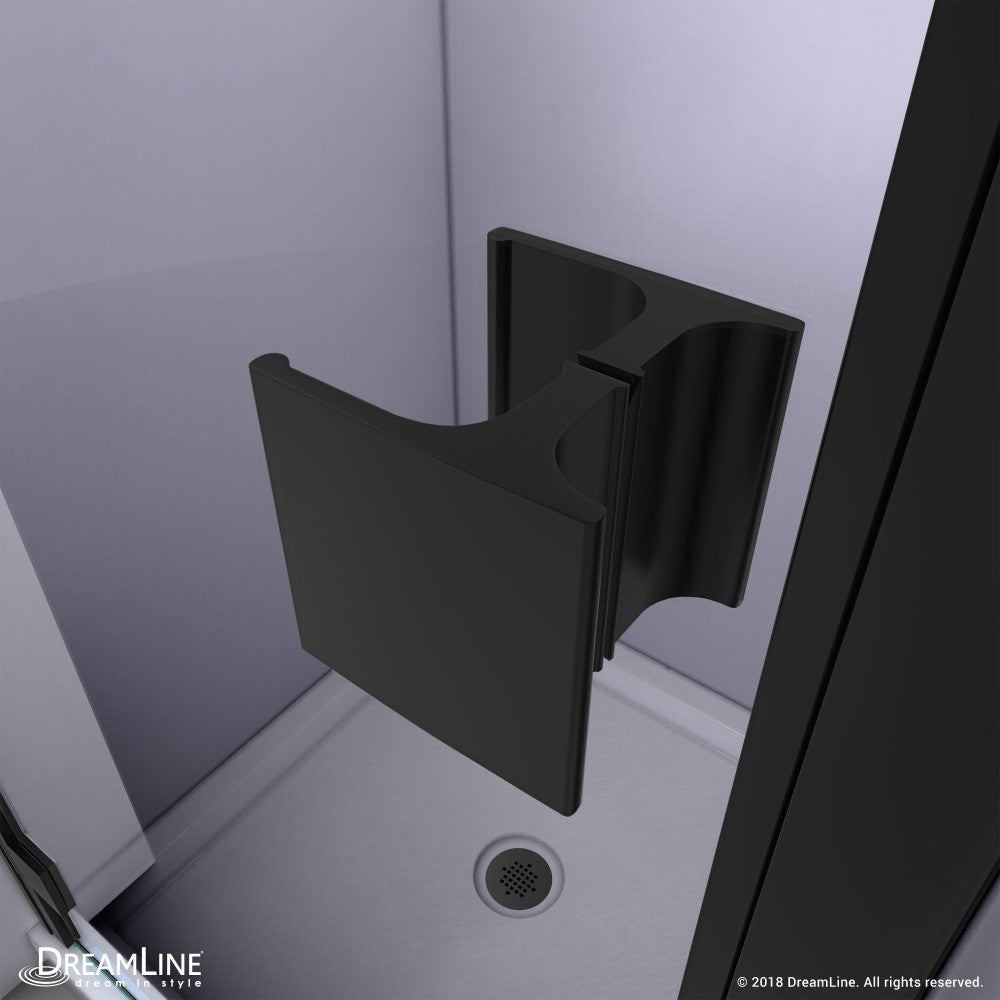 Lumen 32 in. D x 42 in. W by 74 3/4 in. H Hinged Shower Door in Satin Black with Biscuit Acrylic Base Kit