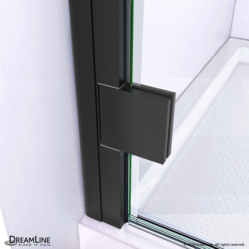 Lumen 36 in. D x 36 in. W by 74 3/4 in. H Hinged Shower Door in Satin Black with White Acrylic Base Kit
