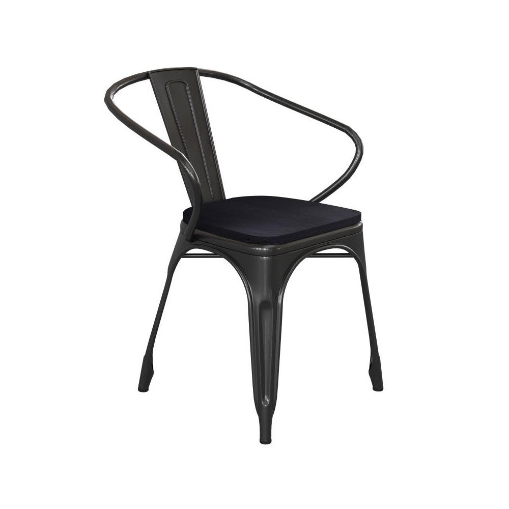 Luna Commercial Black Metal Chair-Black Seat