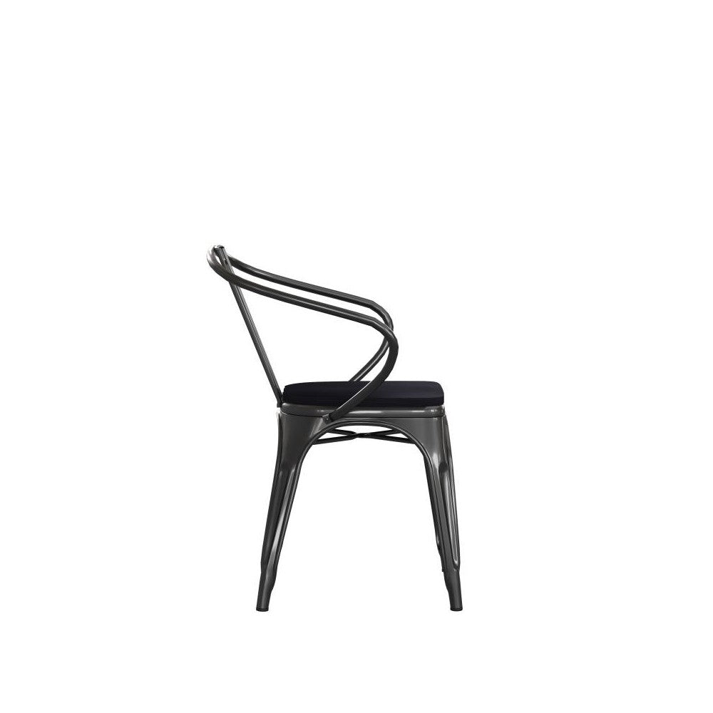 Luna Commercial Black Metal Chair-Black Seat